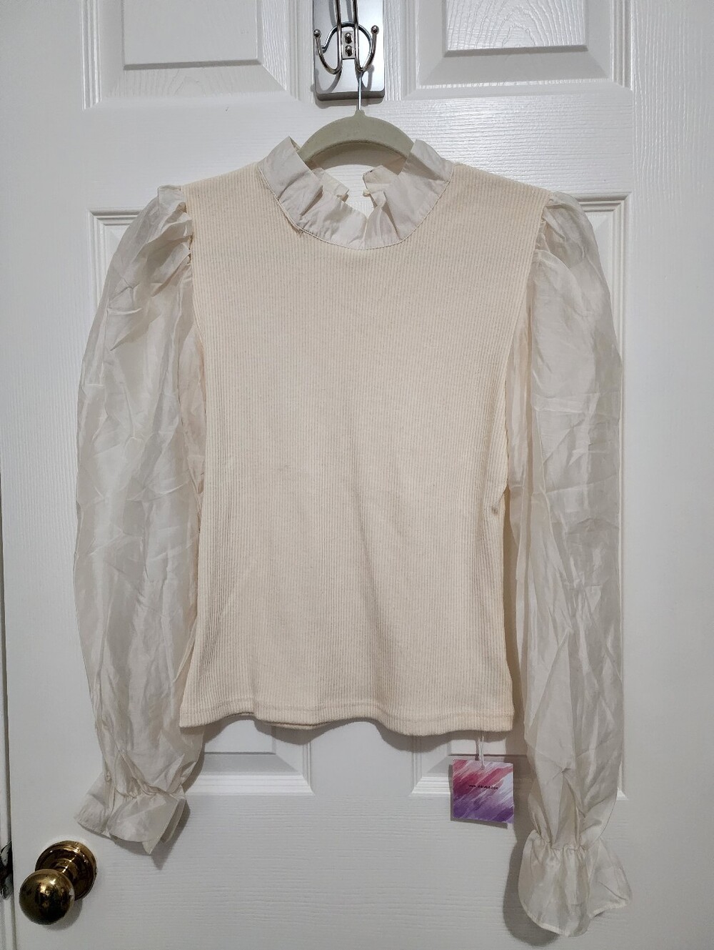 NWT ChicWish Ruffled Collar Long-Sleeve Blouse (Apricot)